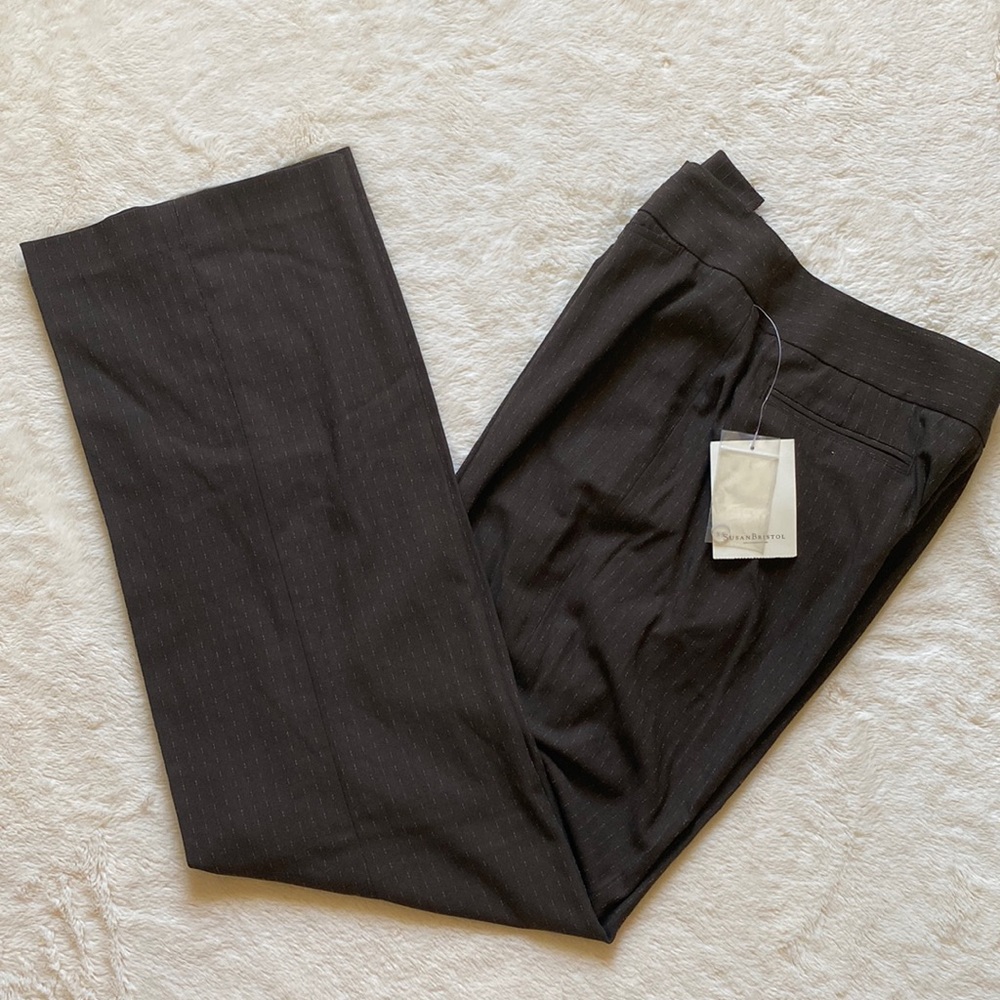 NWT Susan Bristol Elegant Work Pants Size 8 Brown with Pinstripes Flat Front